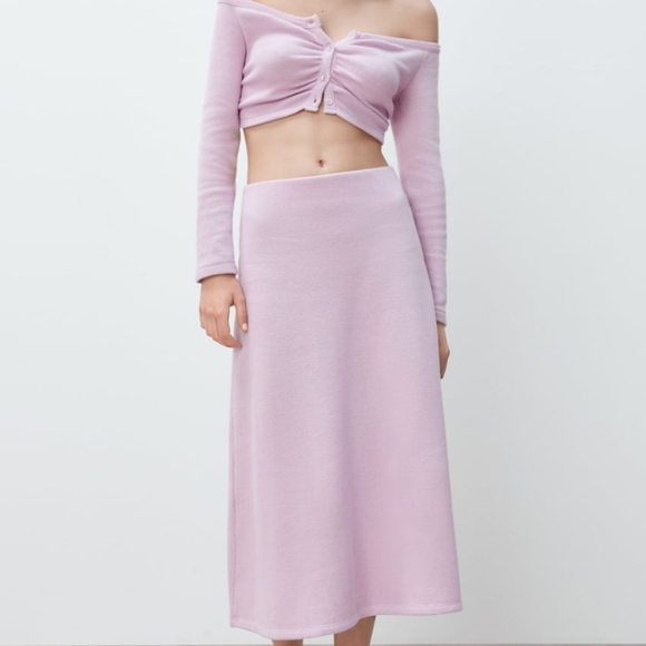 Soft A-line Midi Skirt Zara Mauve - Picture 4 of 14